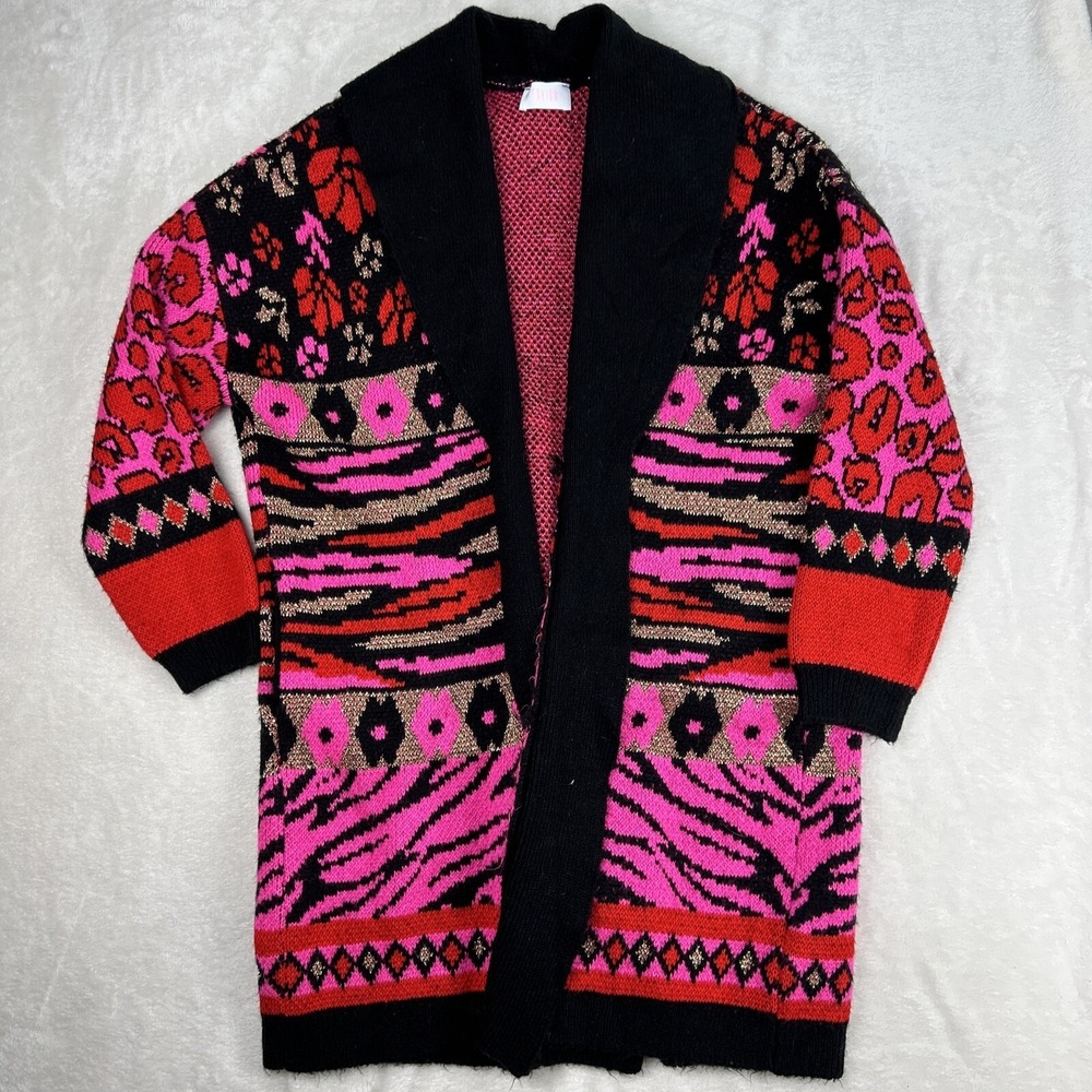 Savida Oversized Cardigan Size Large Hot Pink Red Black Cheetah All Over Print